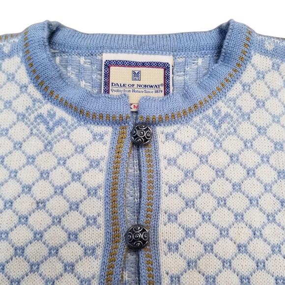 Dale of Norway Cardigan Blue White Wool Nordic Fair Isle Knit Sweater Sz Medium - Picture 7 of 10